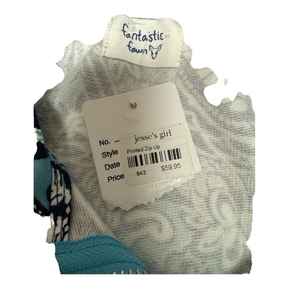 Floral Print Zip Up Jacket Blue Navy White Flowers Paisley Casual - Picture 4 of 7